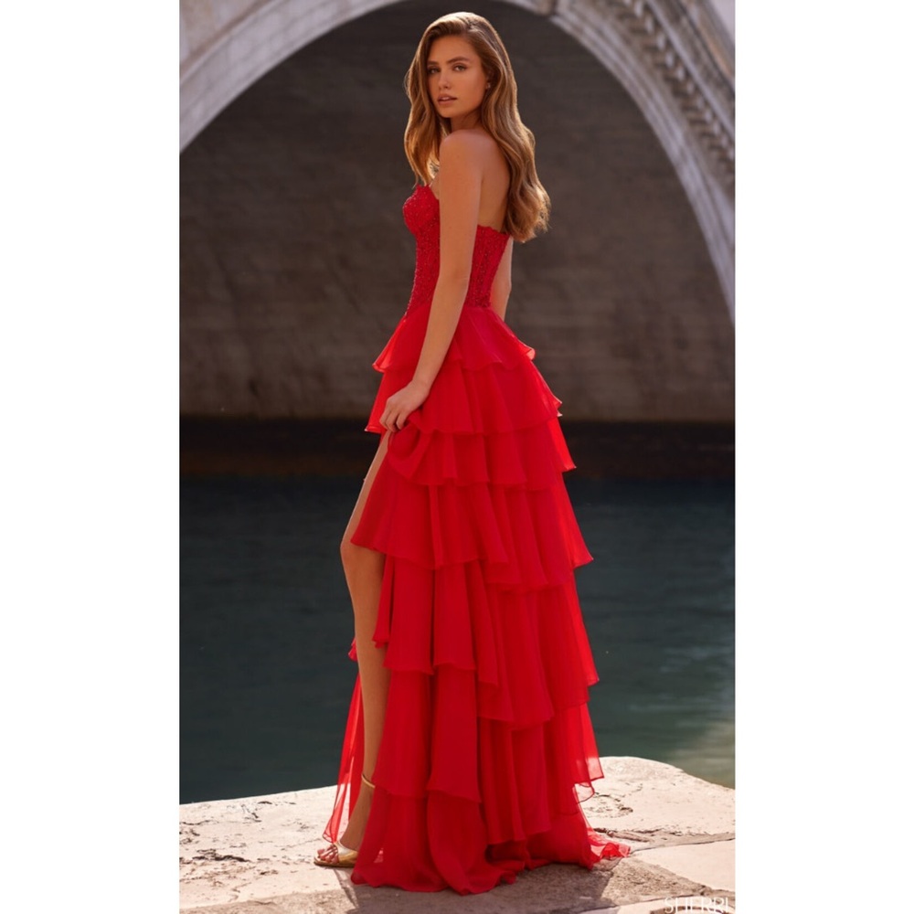 Sherri Hill 57336 Vibrant Red Layered Prom Dress